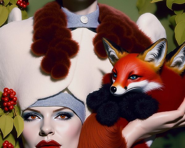 Elegant Women in Fashion Surrounded by Greenery and Foxes