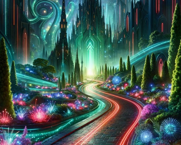 Futuristic landscape with crystalline structures and moons