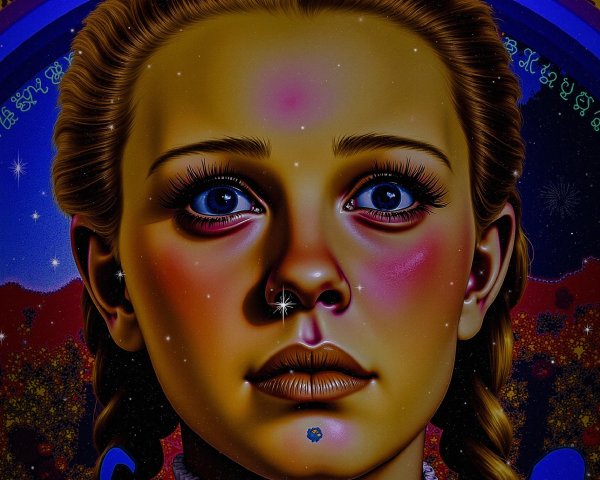 Stylized Portrait of a Girl with Cosmic Background