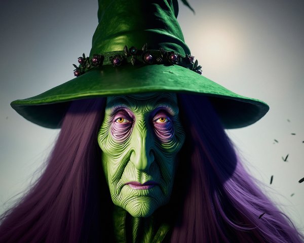 Menacing Witch with Green Skin and Purple Hair