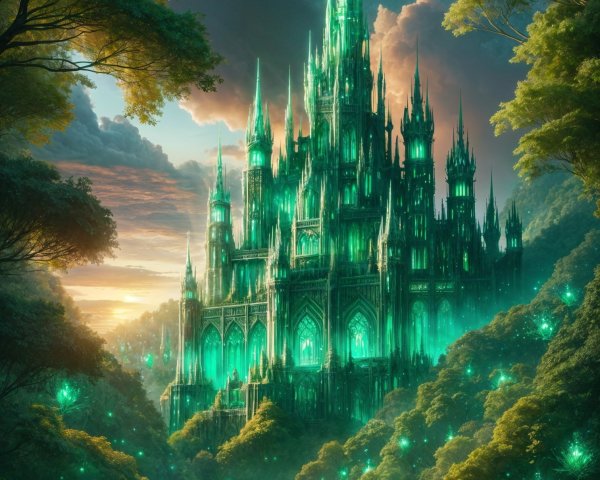 Emerald Castle Surrounded by Enchanted Forests