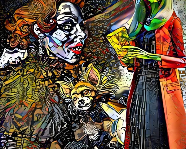 Colorful Abstract Art of a Witch and Woman in Red