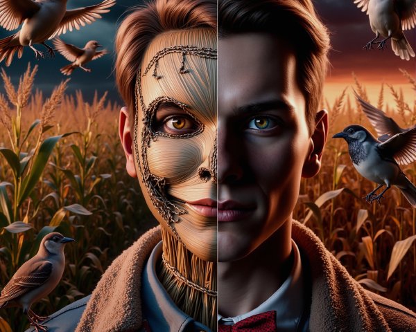 Split-Face Design of Scarecrow and Young Man