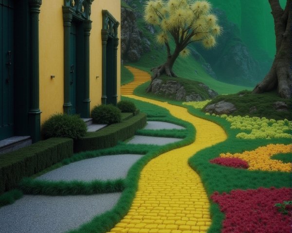 Whimsical Pathway in a Vibrant Landscape Setting