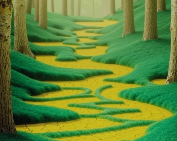 Winding Yellow Path Through a Serene Forest
