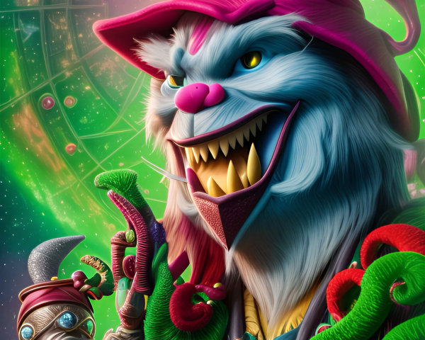 Whimsical Feline Character in Cosmic Wizard Theme