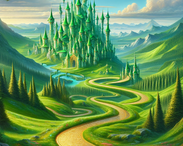 Vibrant Landscape with Shimmering Green Castle
