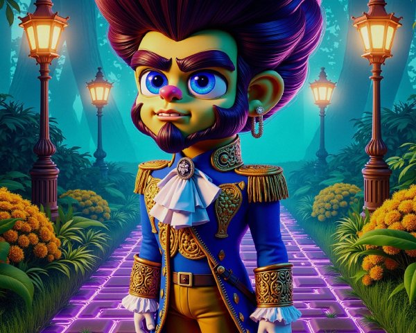 Cartoon Character on Glowing Path in Lush Forest