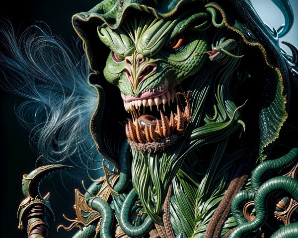 Fearsome Creature in Dark Robes with Green Skin