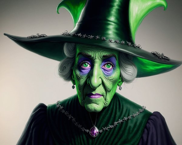 Menacing Witch with Green Skin and Exaggerated Features