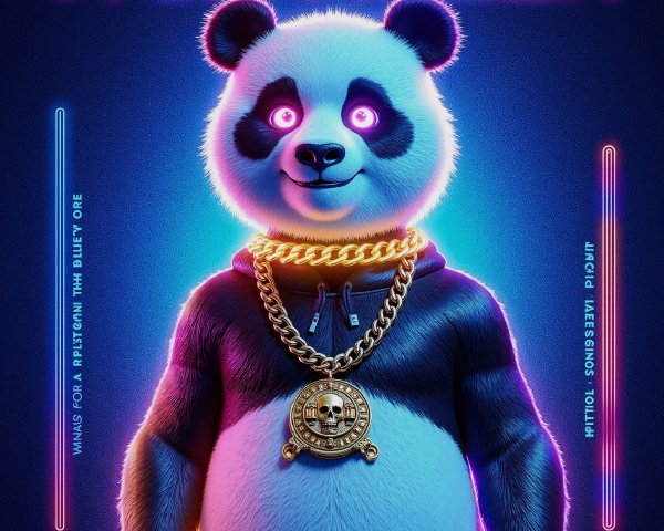 Stylized Panda Character with Neon Colors and Gold Chain