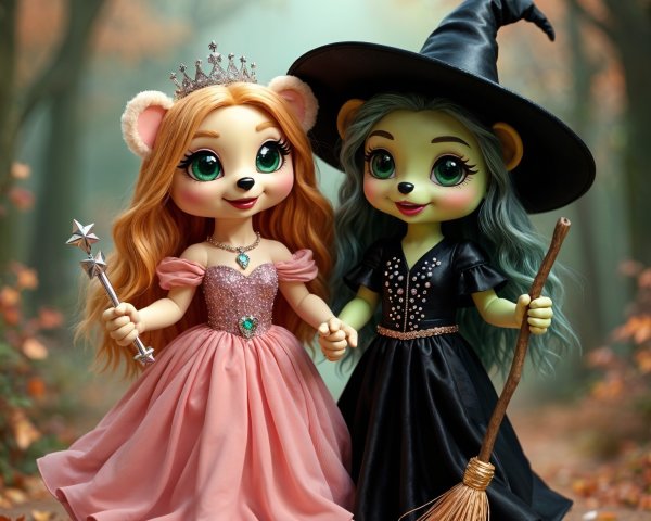 Charming Dolls in Enchanted Forest Setting