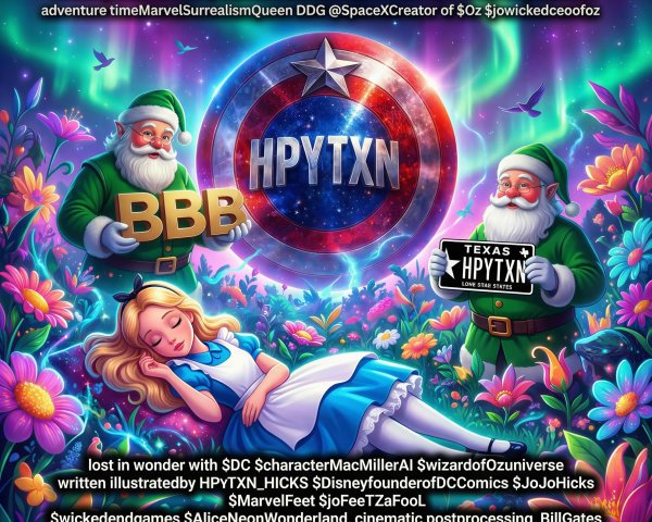 Vibrant Landscape with Alice and Unique Characters