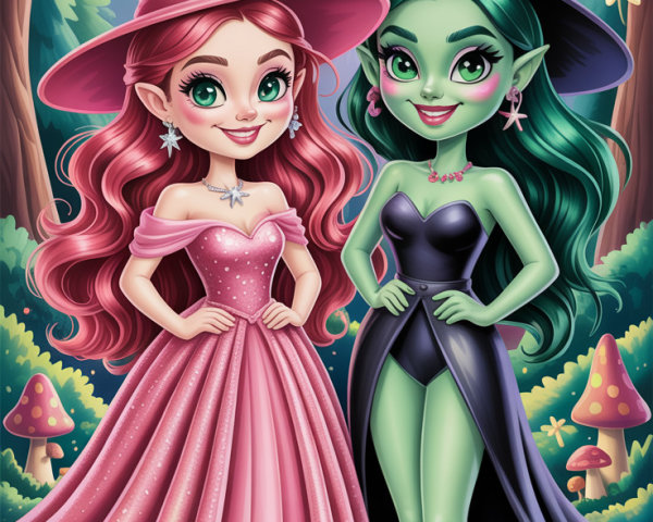 Glamorous Witches in a Whimsical Forest Setting