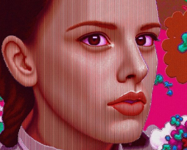 Stylized portrait of a young woman with vibrant background