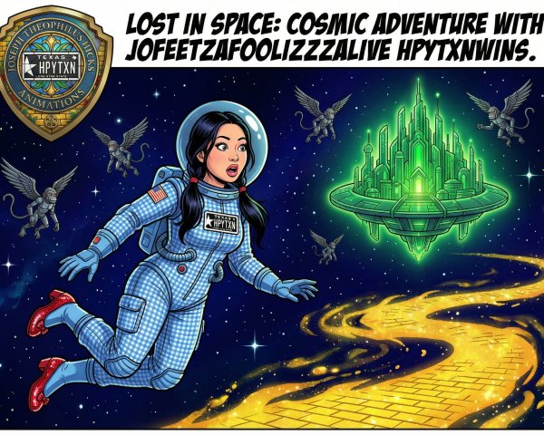 Worried Girl in Astronaut Suit Surrounded by Cosmos