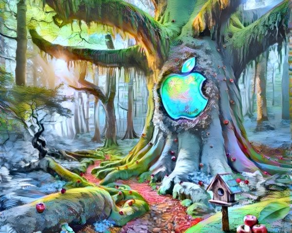 Mystical forest with giant tree and vibrant flora