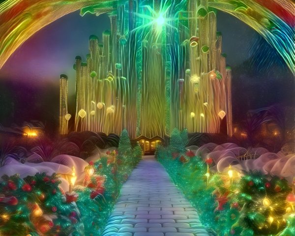 Vibrant Pathway in a Festive, Magical Landscape