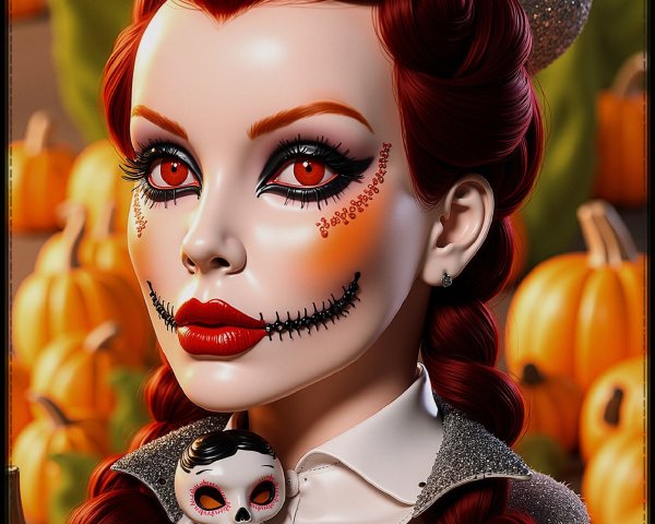 Bold Red Haired Character with Halloween Theme Elements