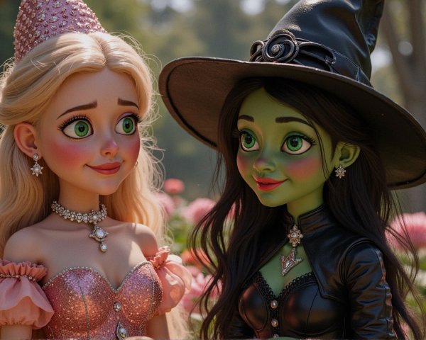 Dolls in a Garden with Roses: Princess and Witch