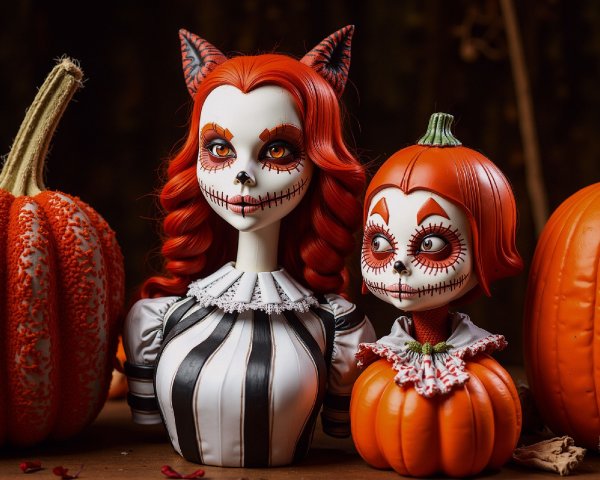 Intricately Designed Halloween Dolls with Pumpkins