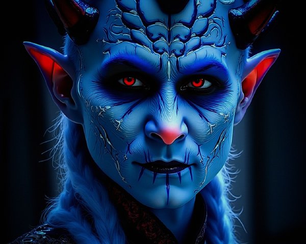 Fantastical Character with Blue Skin and Horns