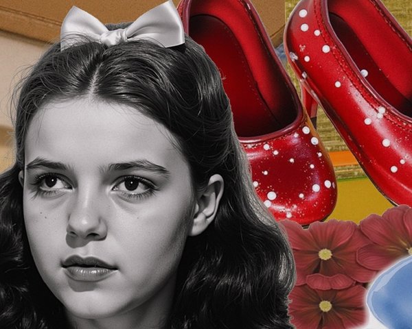 Vintage Collage of a Girl with Curly Hair and Bow