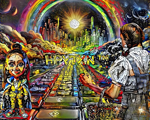 Surreal Cityscape with Rainbow and Whimsical Elements