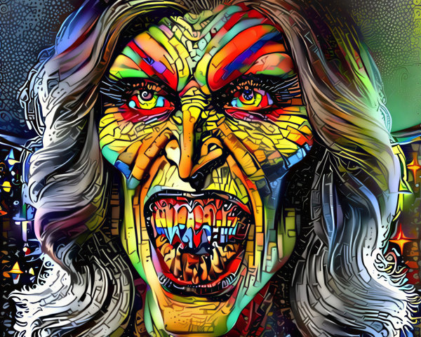 Vibrant Witch Portrait with Bright Colors and Patterns