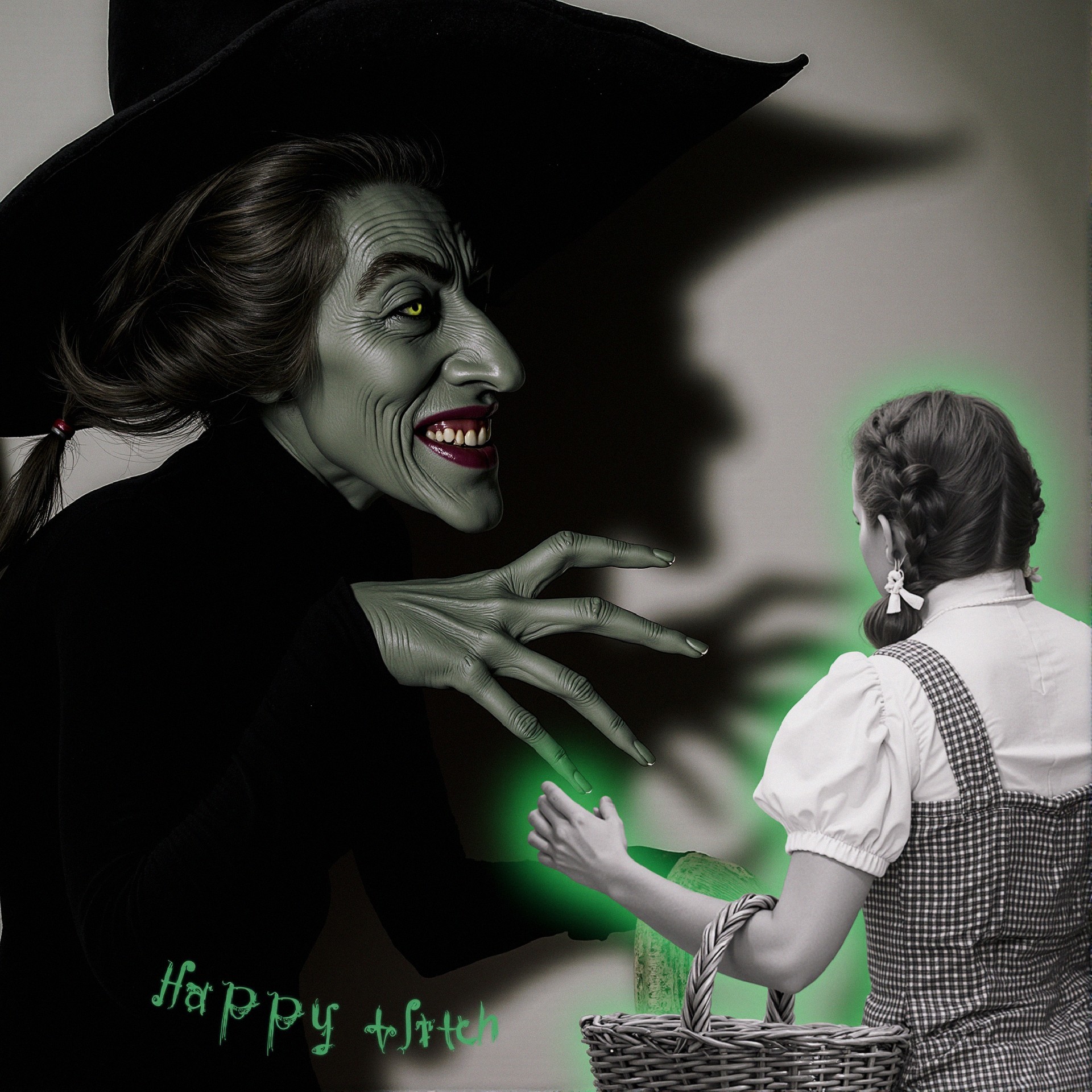 Whimsical Scene of Witch and Curious Young Girl