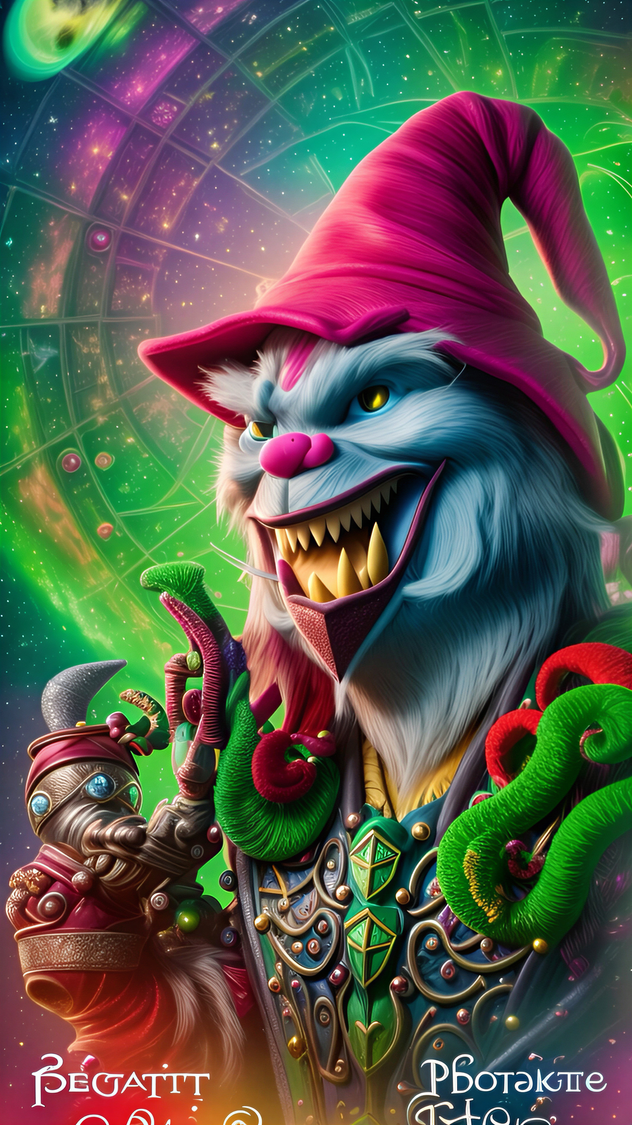 Whimsical Feline Character in Cosmic Wizard Theme