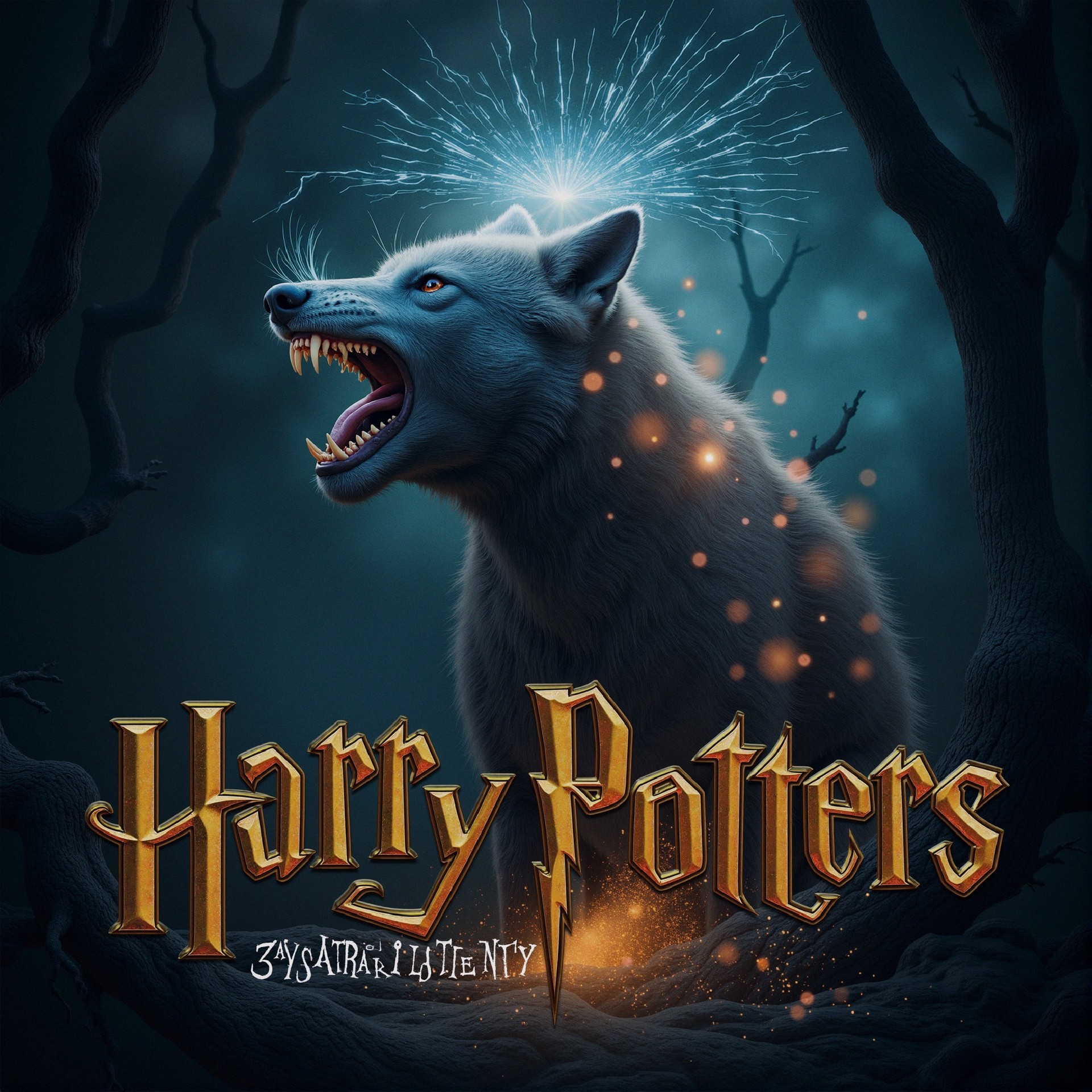 Mystical Wolf with Electric Aura in Enchanted Forest