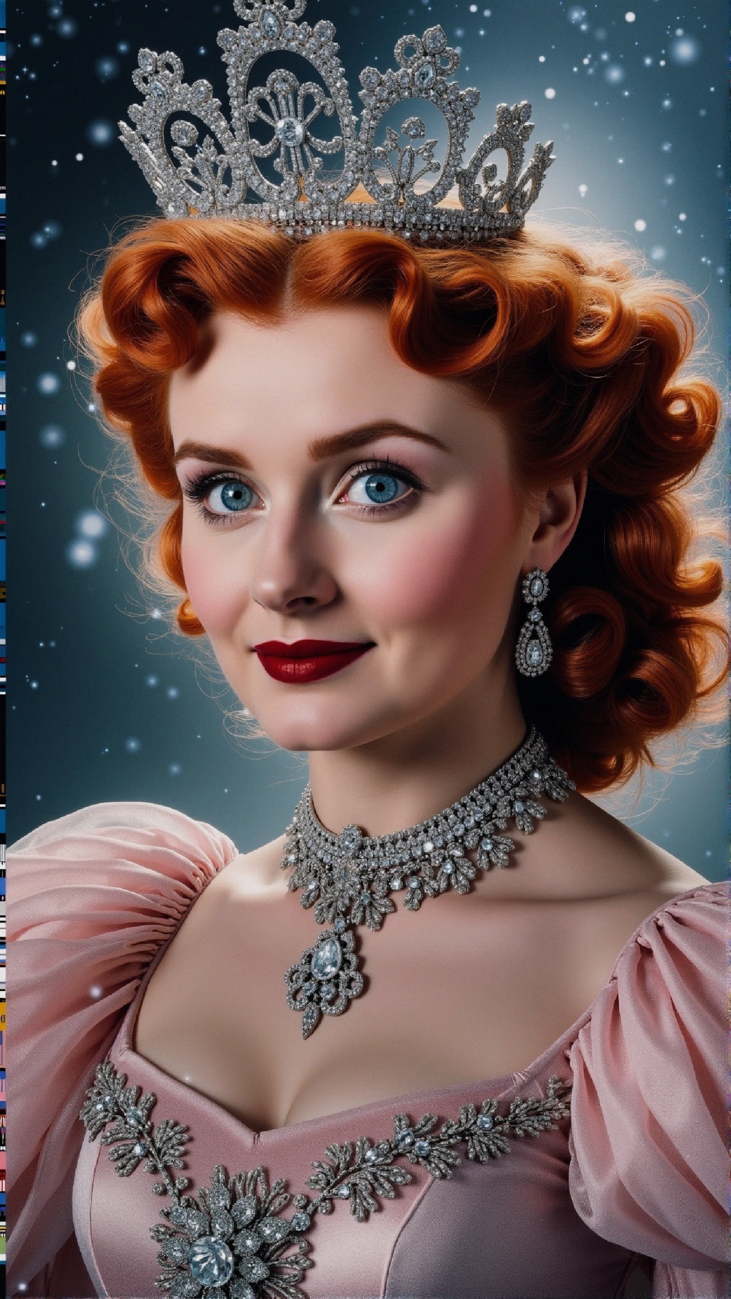 Portrait of a woman in pink gown with red curls