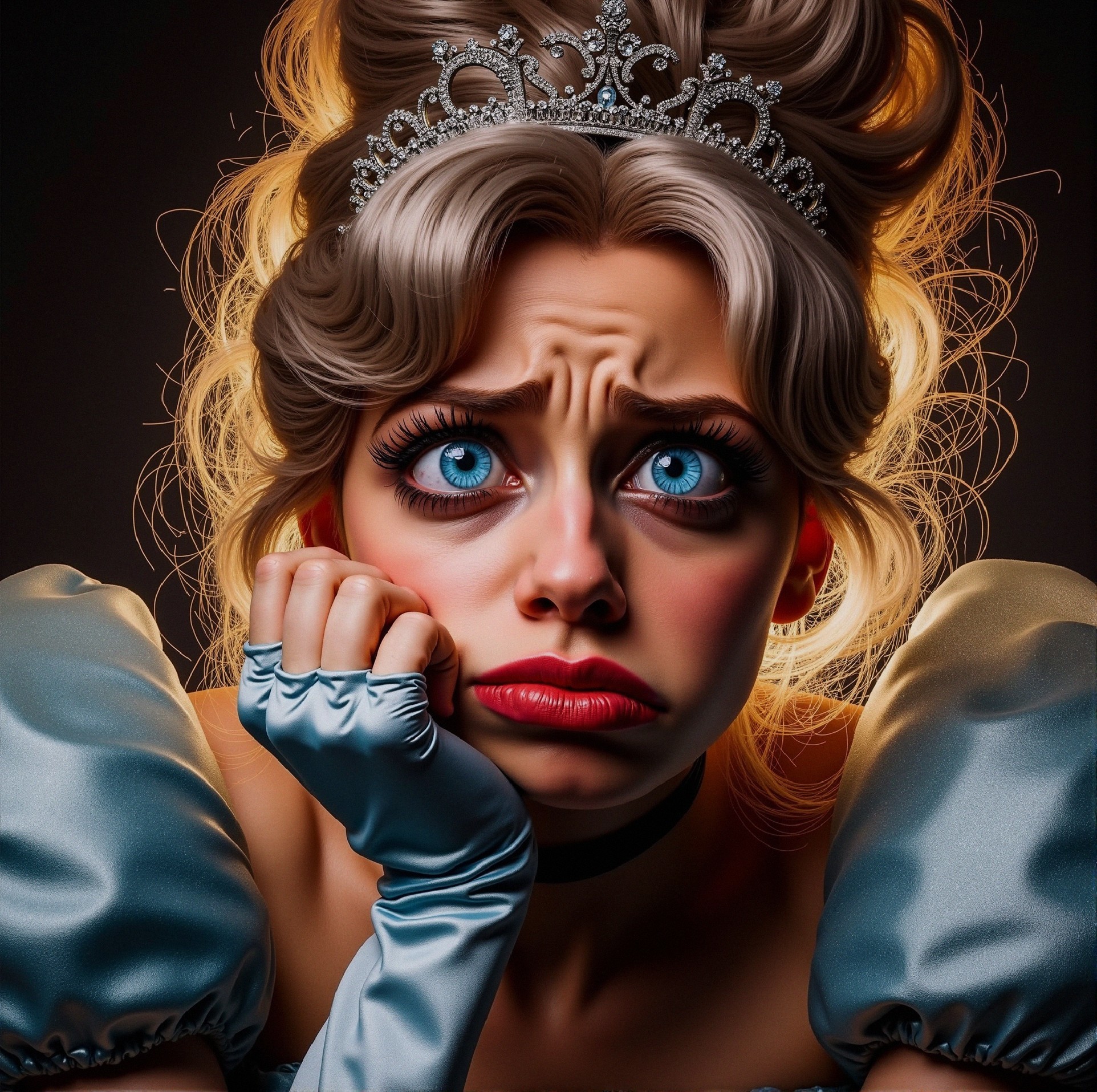Young Woman in Vintage Princess Costume with Emotion