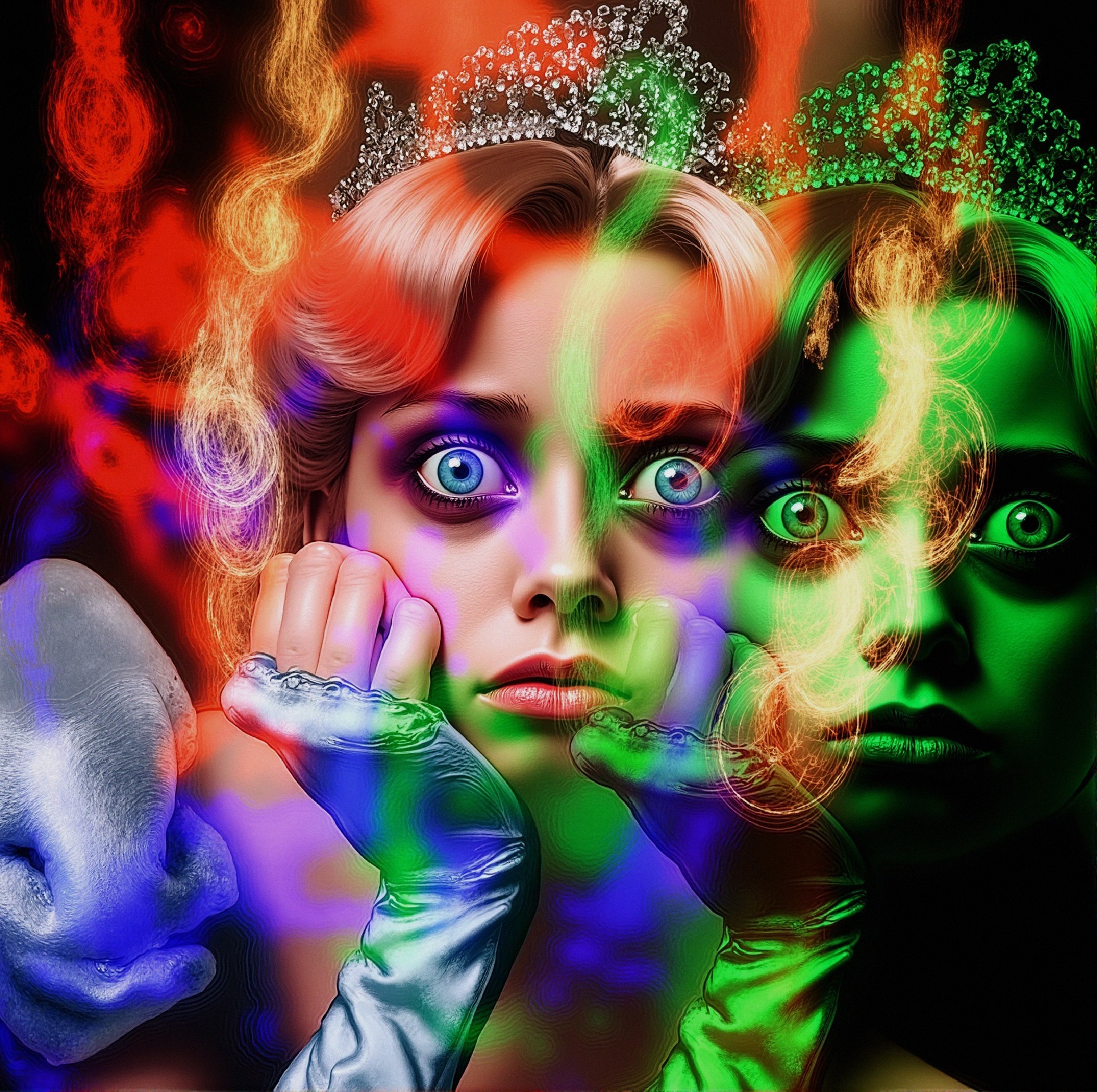 Surreal Portrait of a Woman with Blue Eyes and Tiara