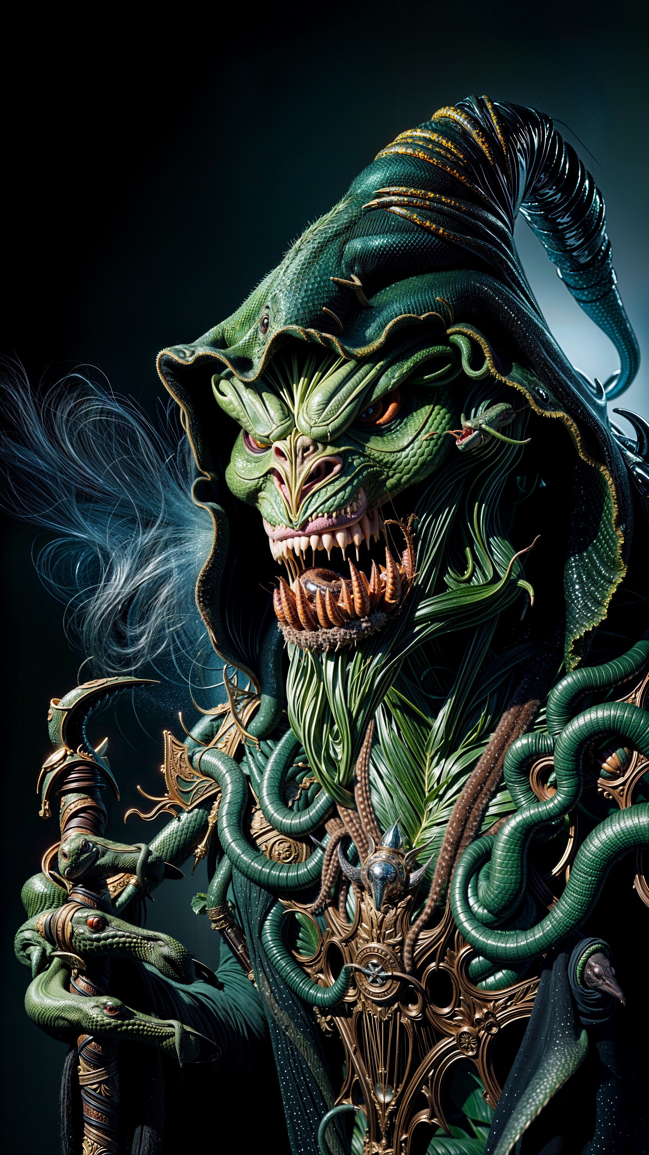 Fearsome Creature in Dark Robes with Green Skin