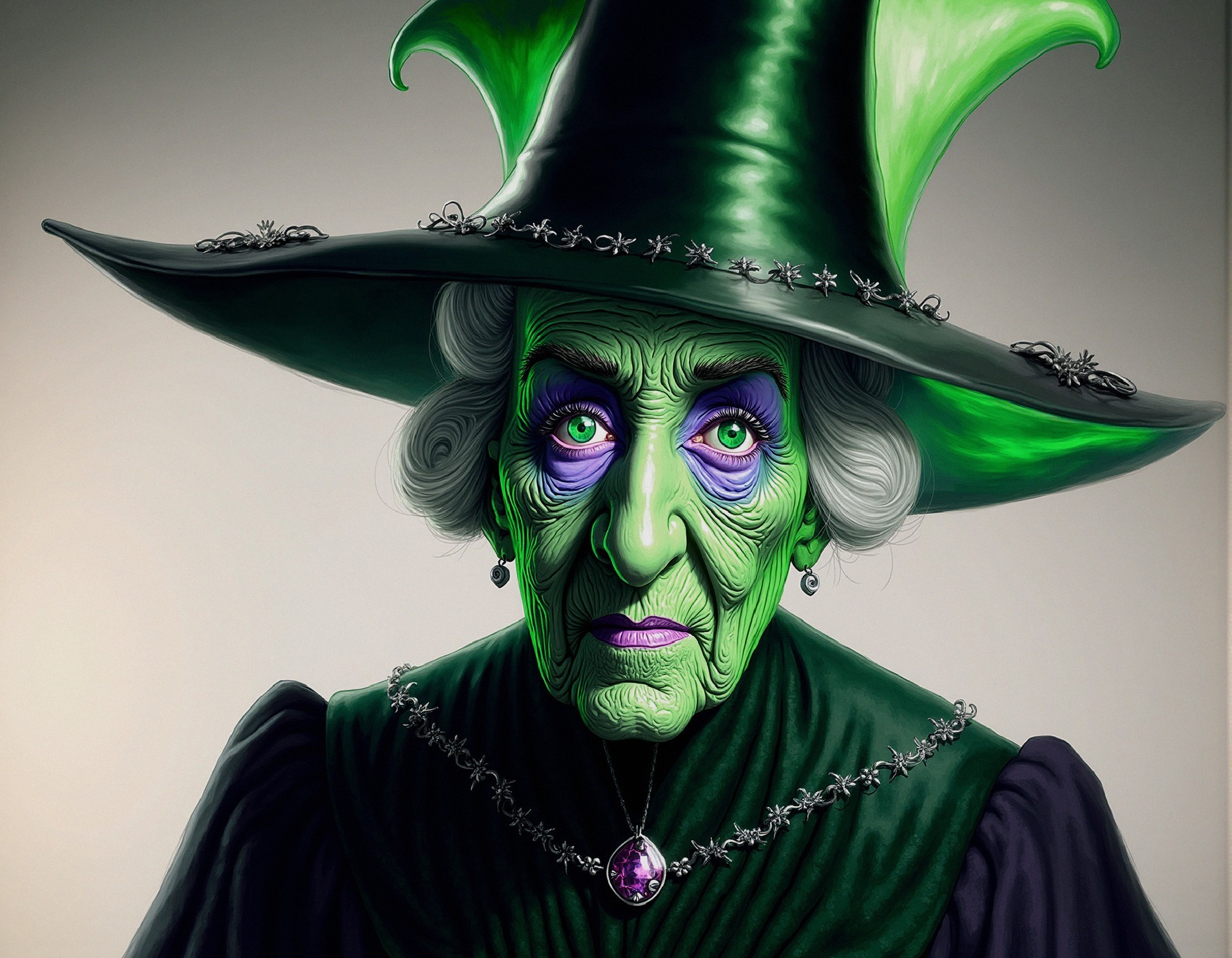 Menacing Witch with Green Skin and Exaggerated Features