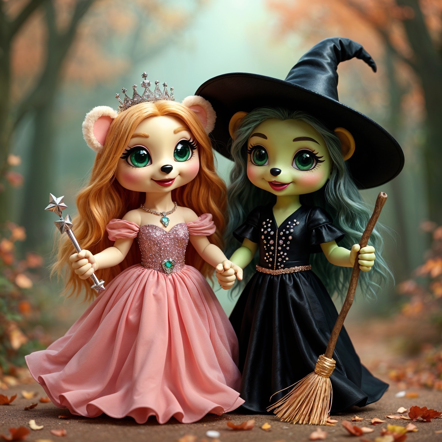 Charming Dolls in Enchanted Forest Setting