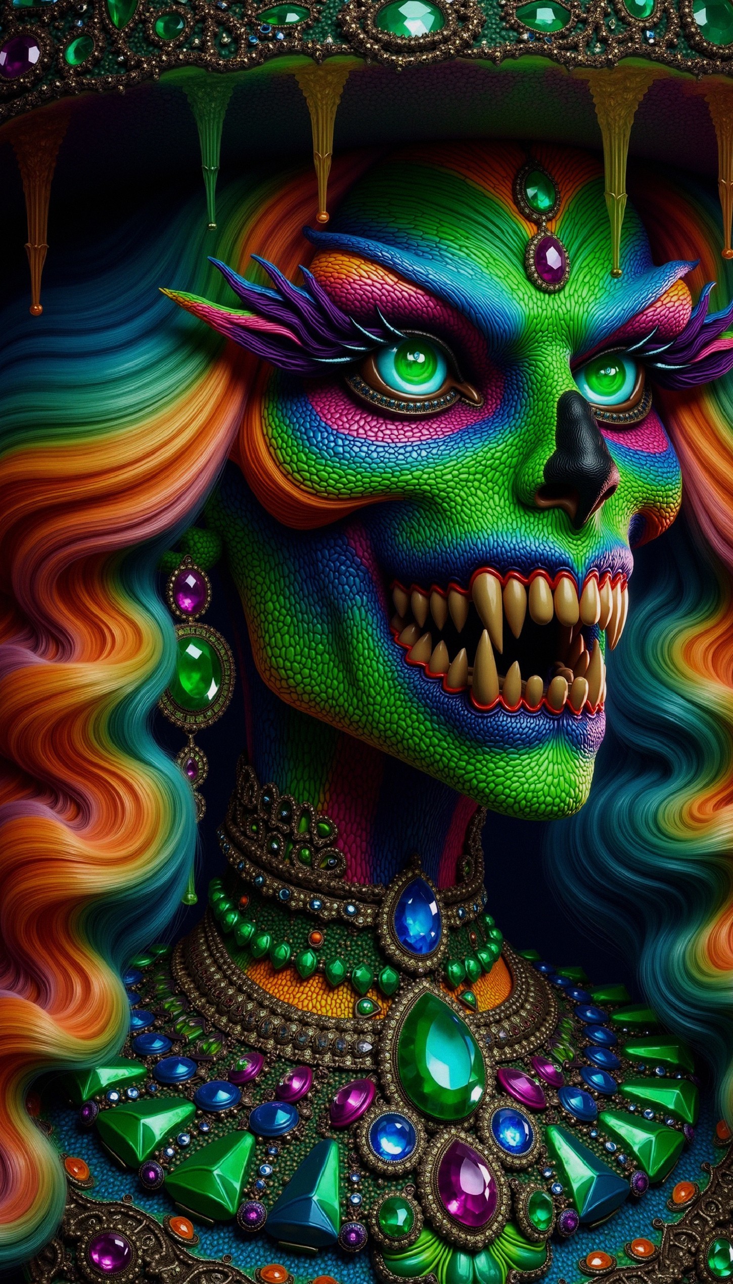 Vibrant Skull-Headed Figure with Colorful Details