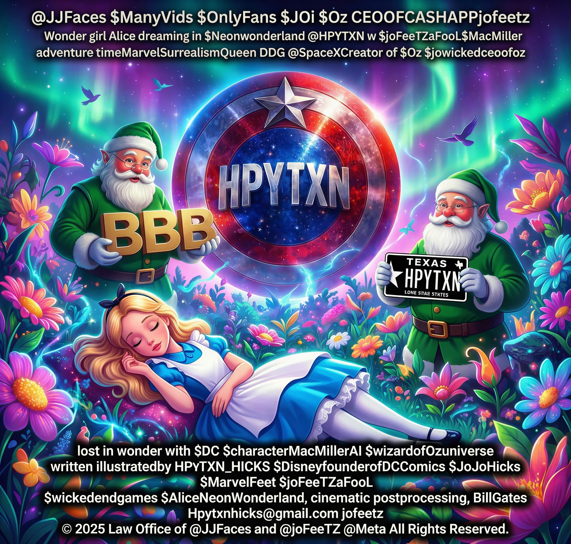 Vibrant Landscape with Alice and Unique Characters