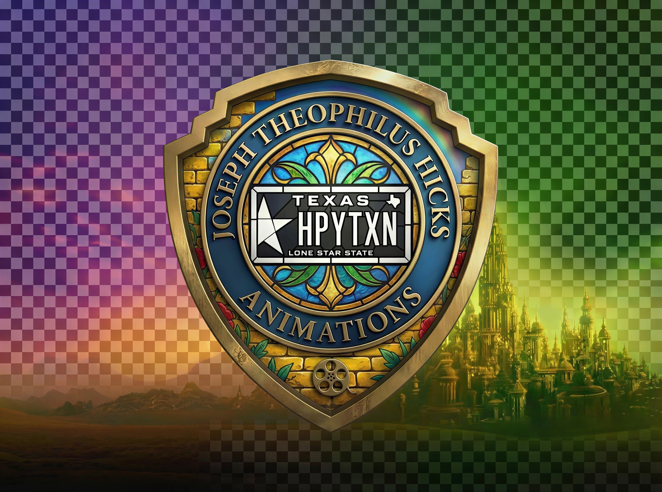 Gold and Blue Emblem with Texas Design and Film Reel