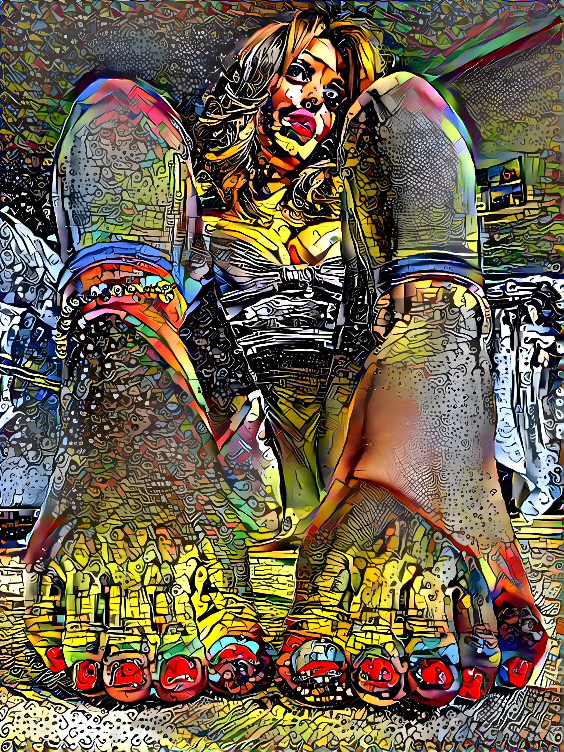 Vibrant Abstract Portrait with Emphasis on Feet