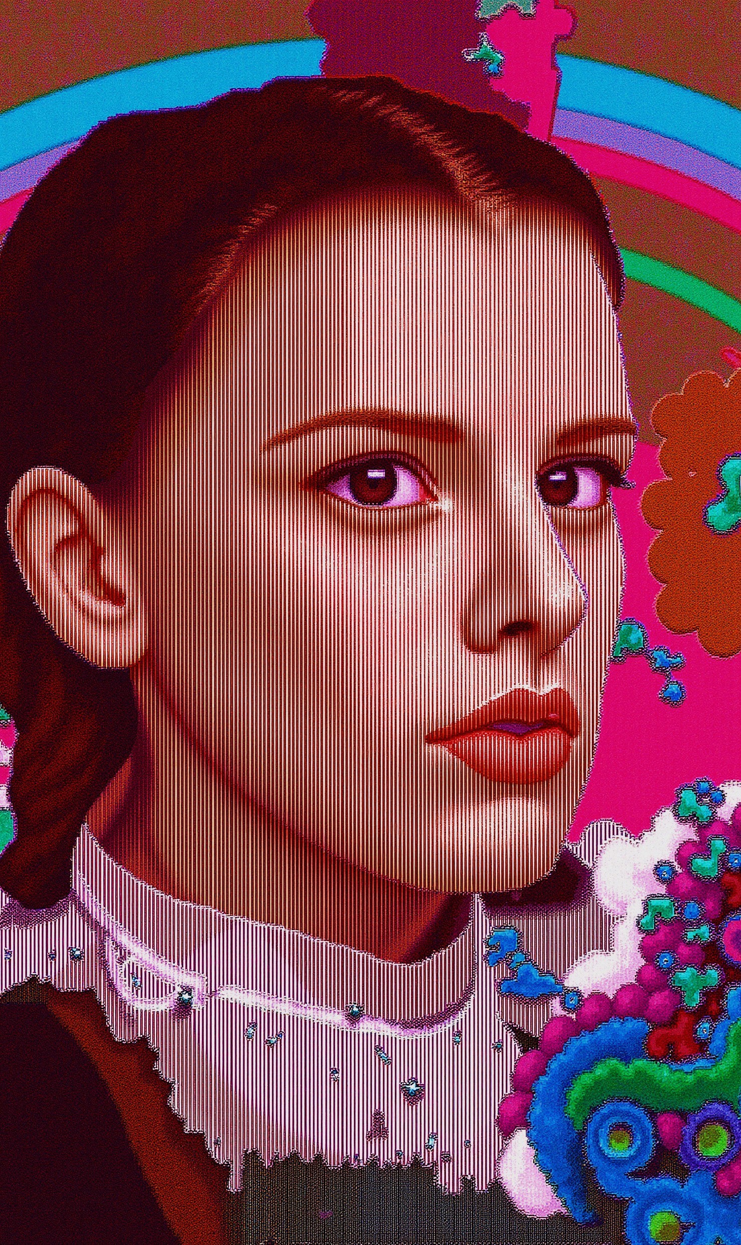 Stylized portrait of a young woman with vibrant background