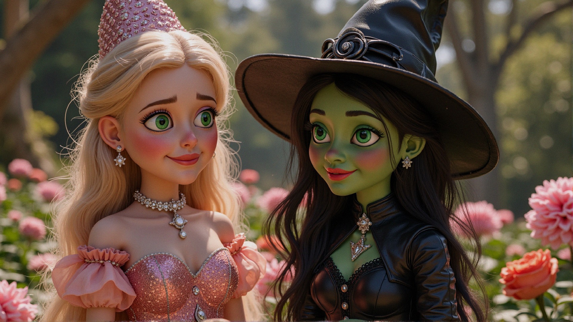 Dolls in a Garden with Roses: Princess and Witch