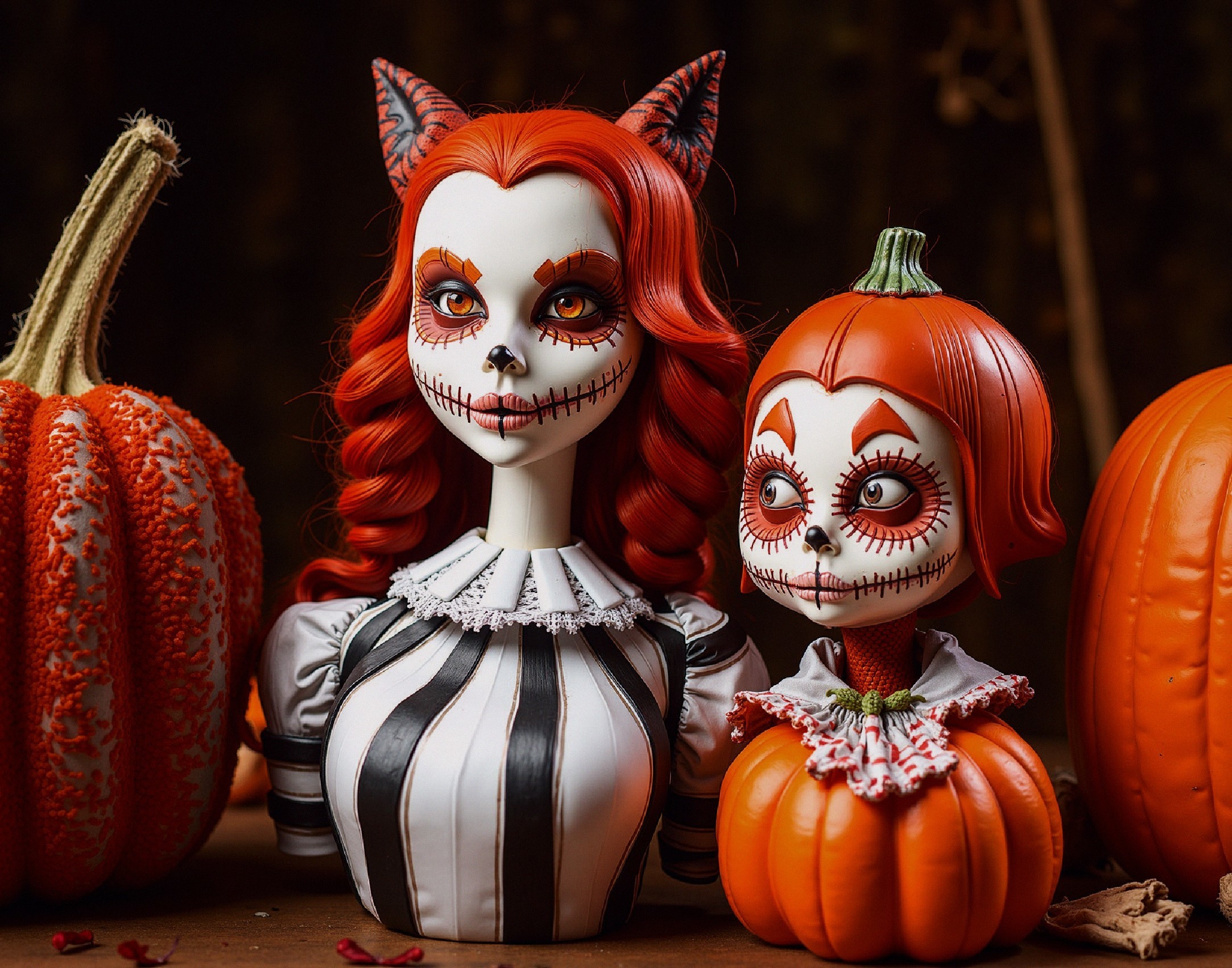 Intricately Designed Halloween Dolls with Pumpkins