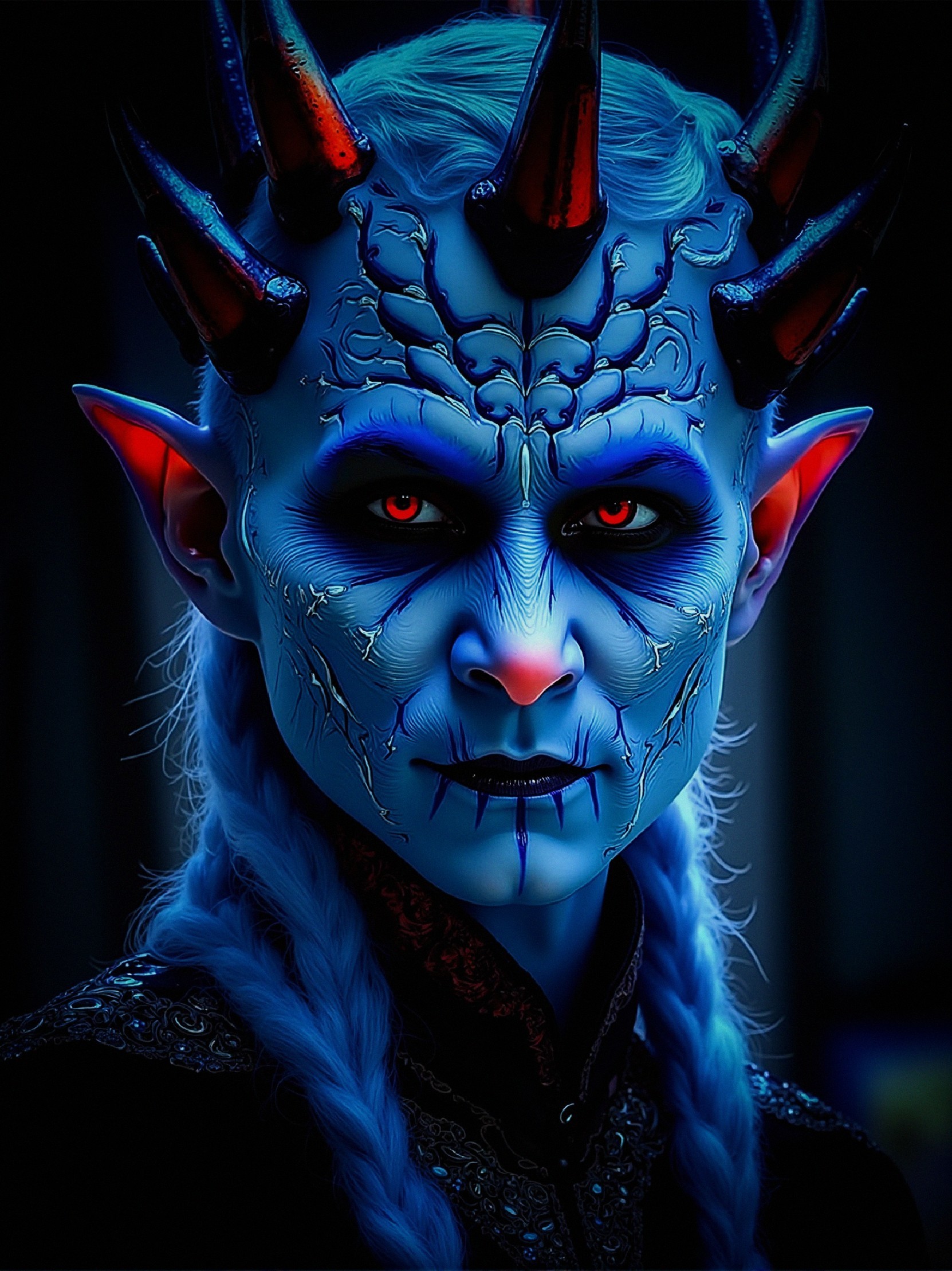 Fantastical Character with Blue Skin and Horns