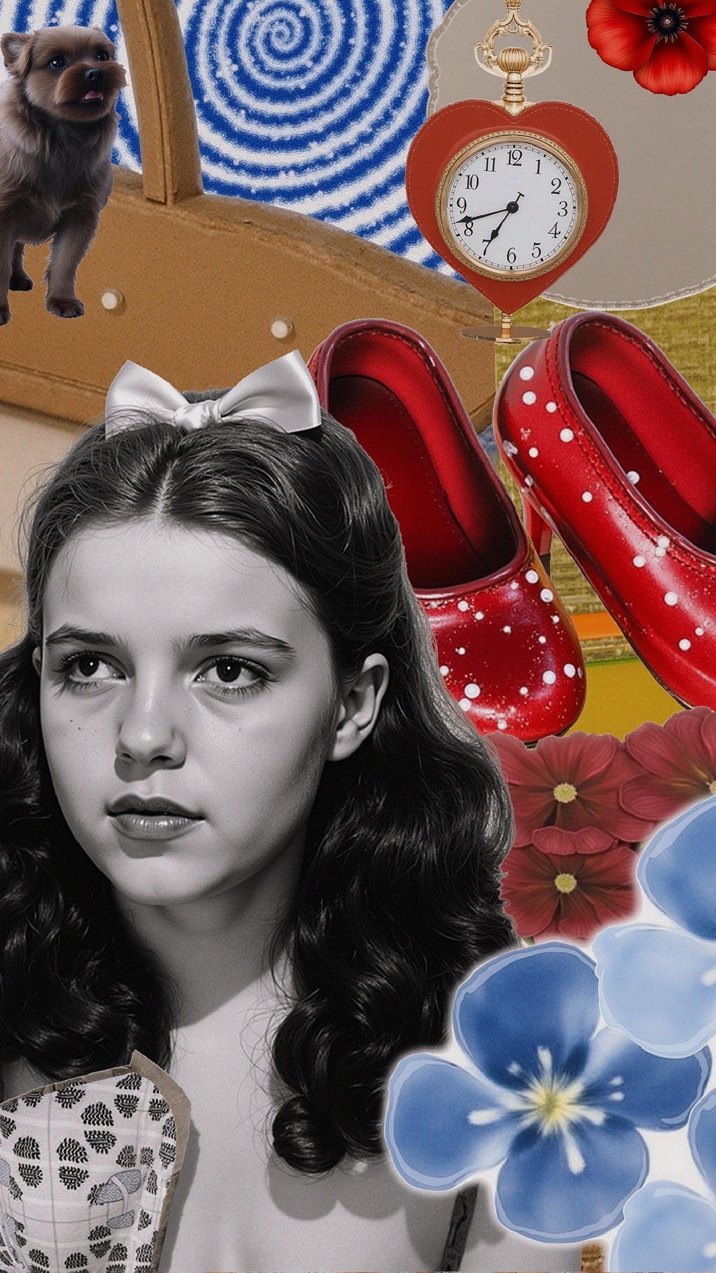 Vintage Collage of a Girl with Curly Hair and Bow