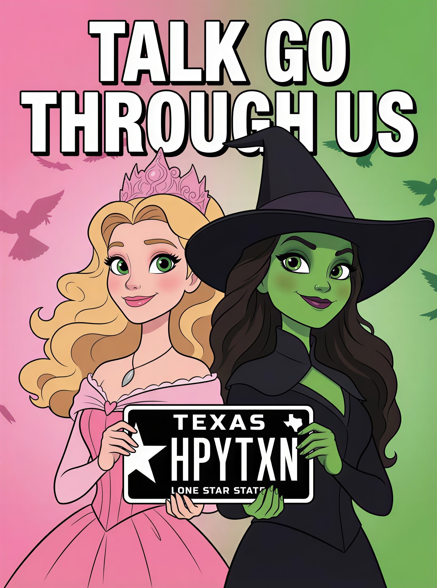 Cartoon Women with Texas License Plate in Gradient Background