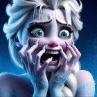 Character with Fearful Expression and Winter Elements