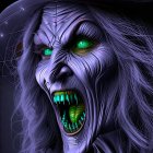 Stylized Witch with Purple Skin and Glowing Eyes